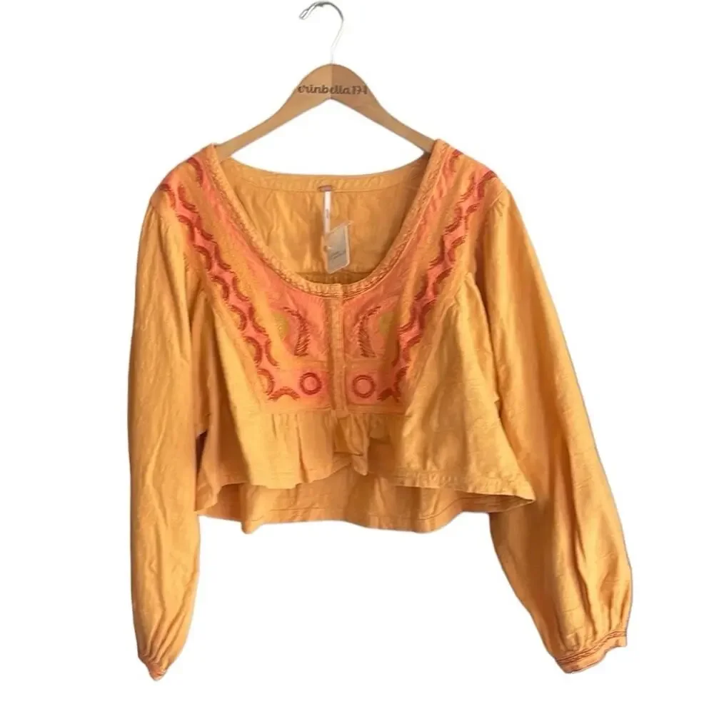 FREE PEOPLE Embroidered Iggie Woven Crop Top Cairo Combo